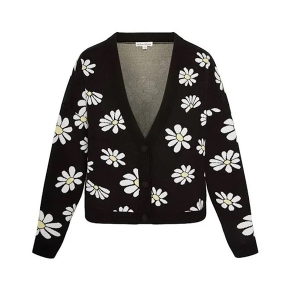 For Love And Lemons Sweaters - For Love & Lemons Black Daisy Print Sweater Button Oversized Cardigan NEW Large